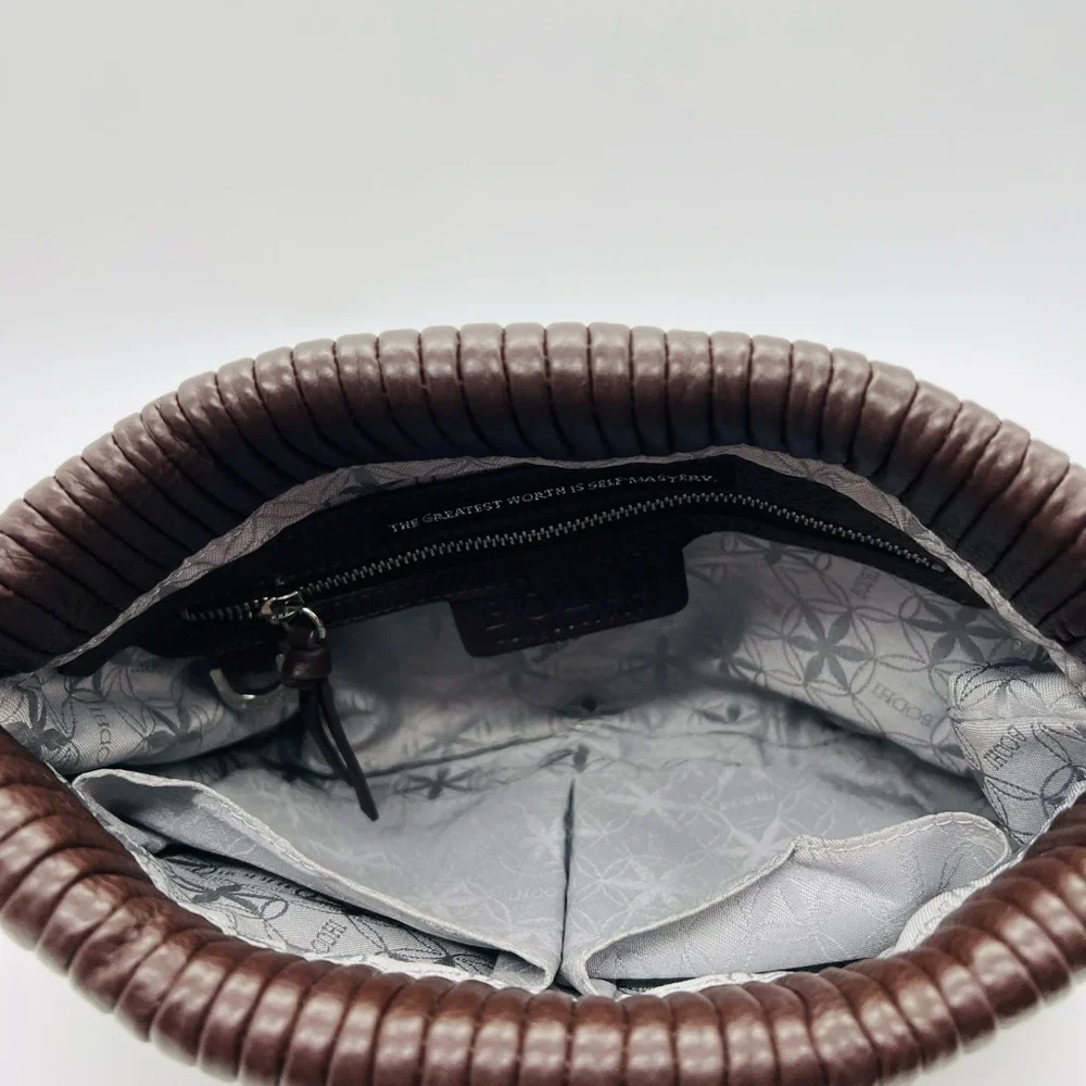 BODHI BROWN PEBBLED LEATHER SHOULDER BAG OR CLUTCH WITH SILVER CHAIN STRAPS